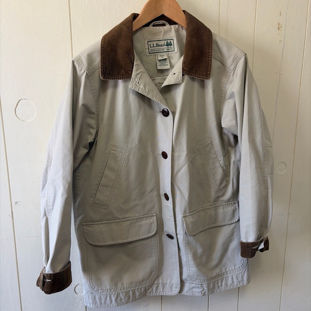 Vtg M Women’s LL Bean Original Field Coat Tan Barn Jacket Corduroy Collar chores